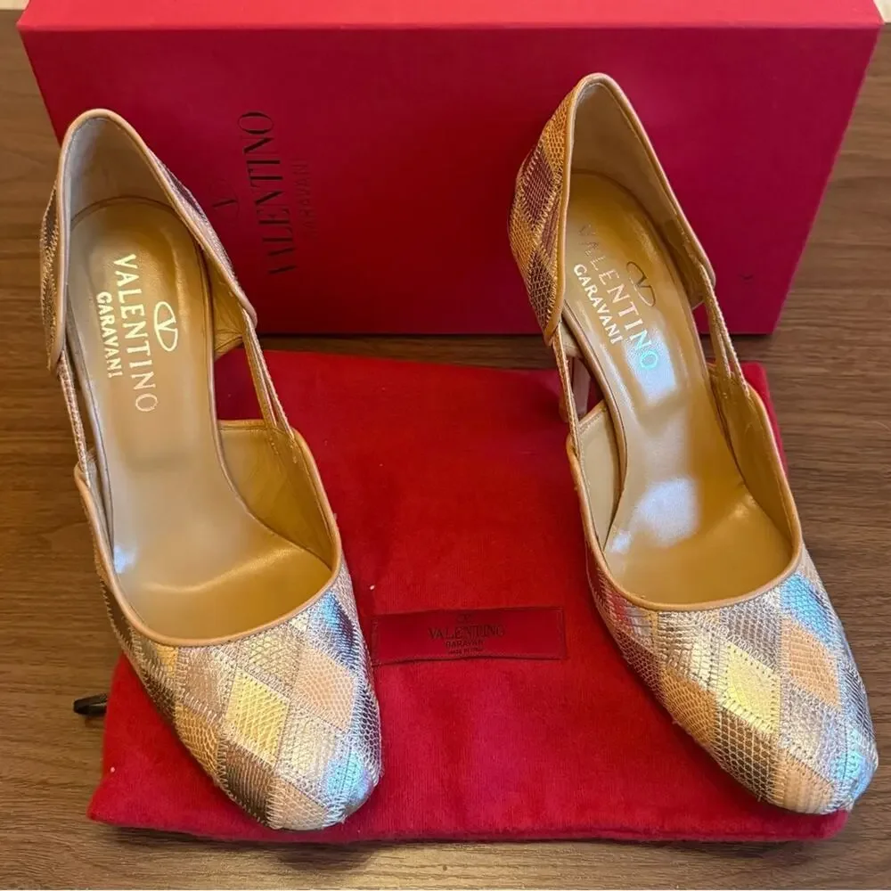 Valentino Garavani Metallic Leather/ Suede Patchwork Pumps EU 37 US 7